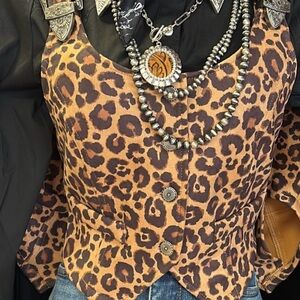 Leopard Print lucky and blessed vest Top NWT
